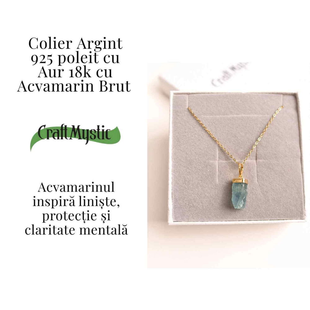 Calm Interior si Protectie – Colier din Acvamarin Brut si Argint 925 Placat cu Aur 18K [3]
