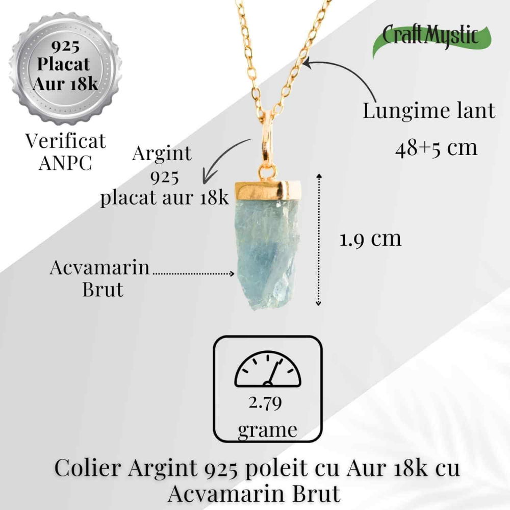 Calm Interior si Protectie – Colier din Acvamarin Brut si Argint 925 Placat cu Aur 18K [5]
