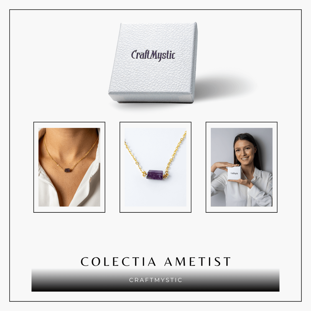 Colier otel inoxidabil auriu cu ametist natural brut – Claritate si echilibru interior [7]