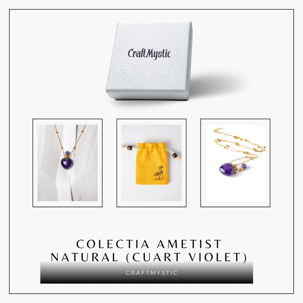 Claritate si Protectie – Colier Inima Sticluta cu Ametist Natural, Lant din cupru Placat Auriu [8]