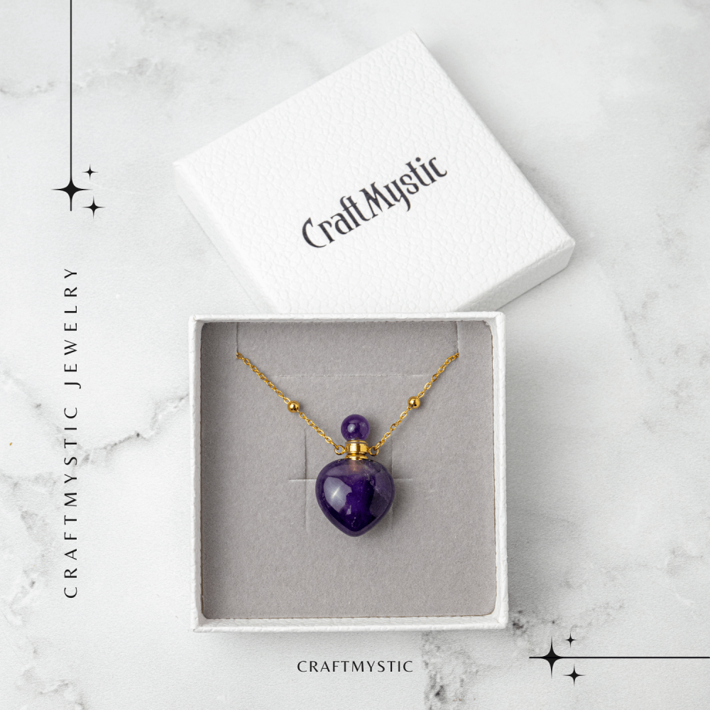 Claritate si Protectie – Colier Inima Sticluta cu Ametist Natural, Lant din cupru Placat Auriu [7]