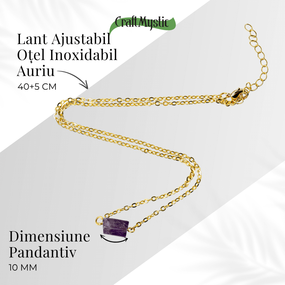Colier otel inoxidabil auriu cu ametist natural brut – Claritate si echilibru interior [4]