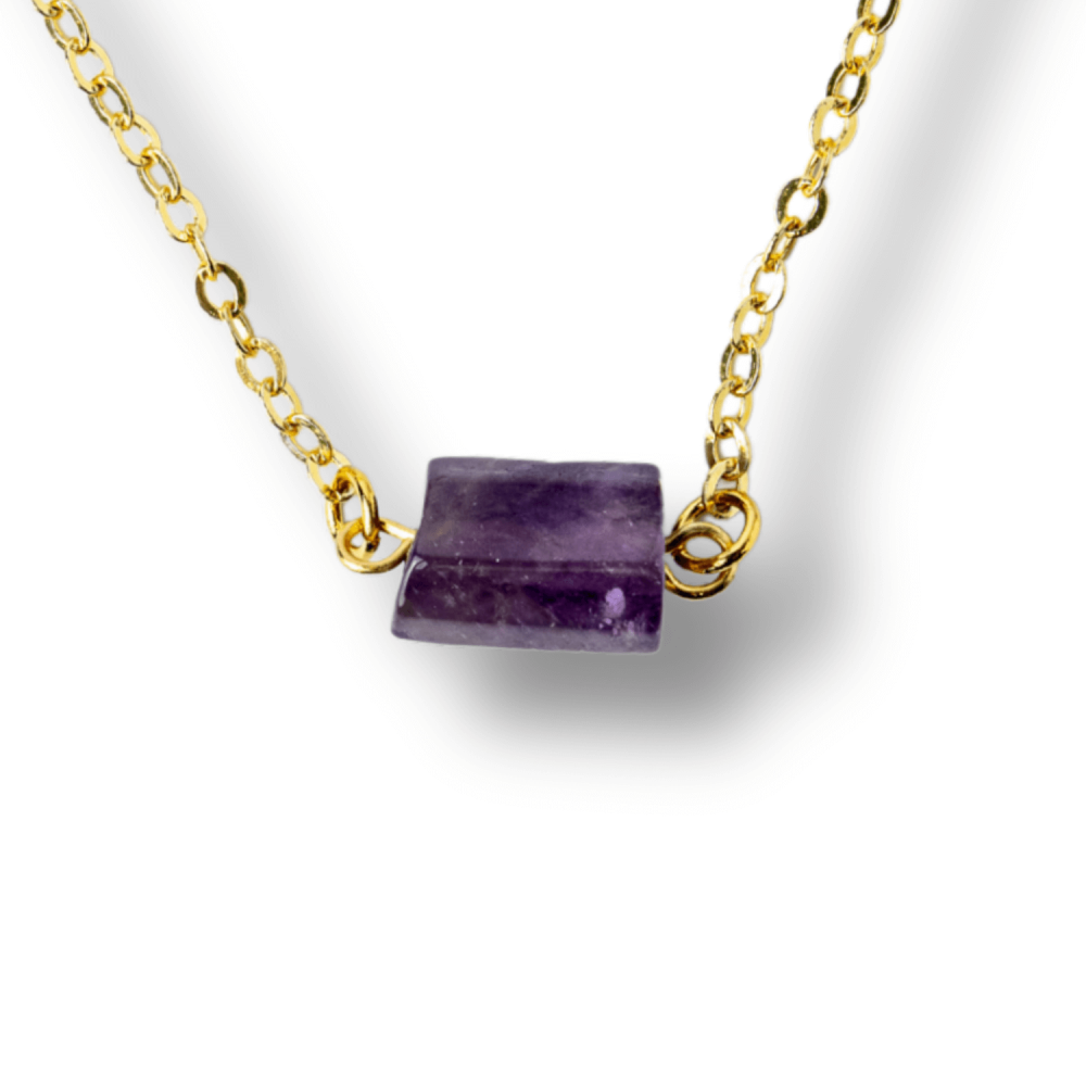 Colier otel inoxidabil auriu cu ametist natural brut – Claritate si echilibru interior [9]