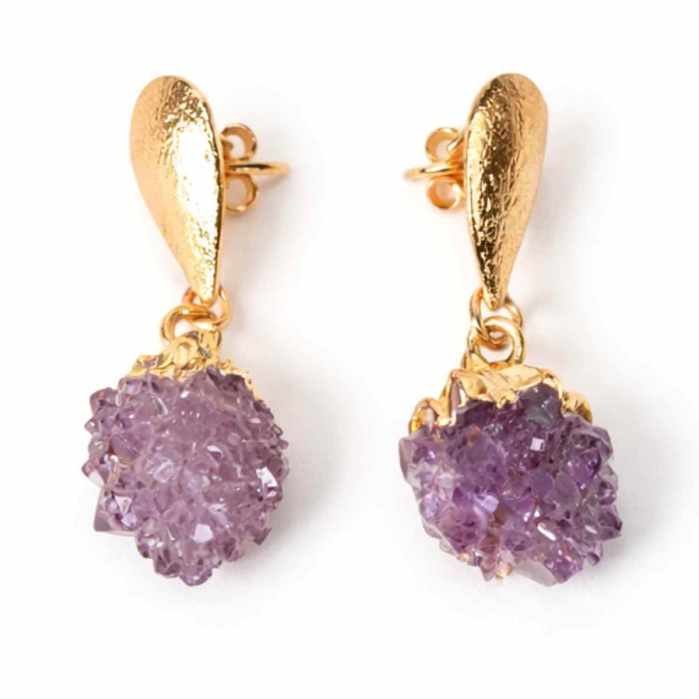 Cercei Aurii cu Ametist Natural Brut – Eleganta si Energie Feminina [1]