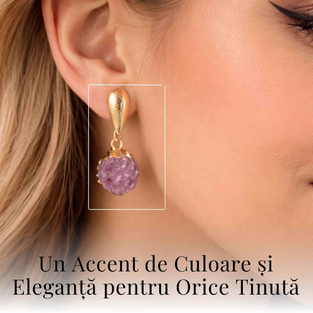 Cercei Aurii cu Ametist Natural Brut – Eleganta si Energie Feminina [2]
