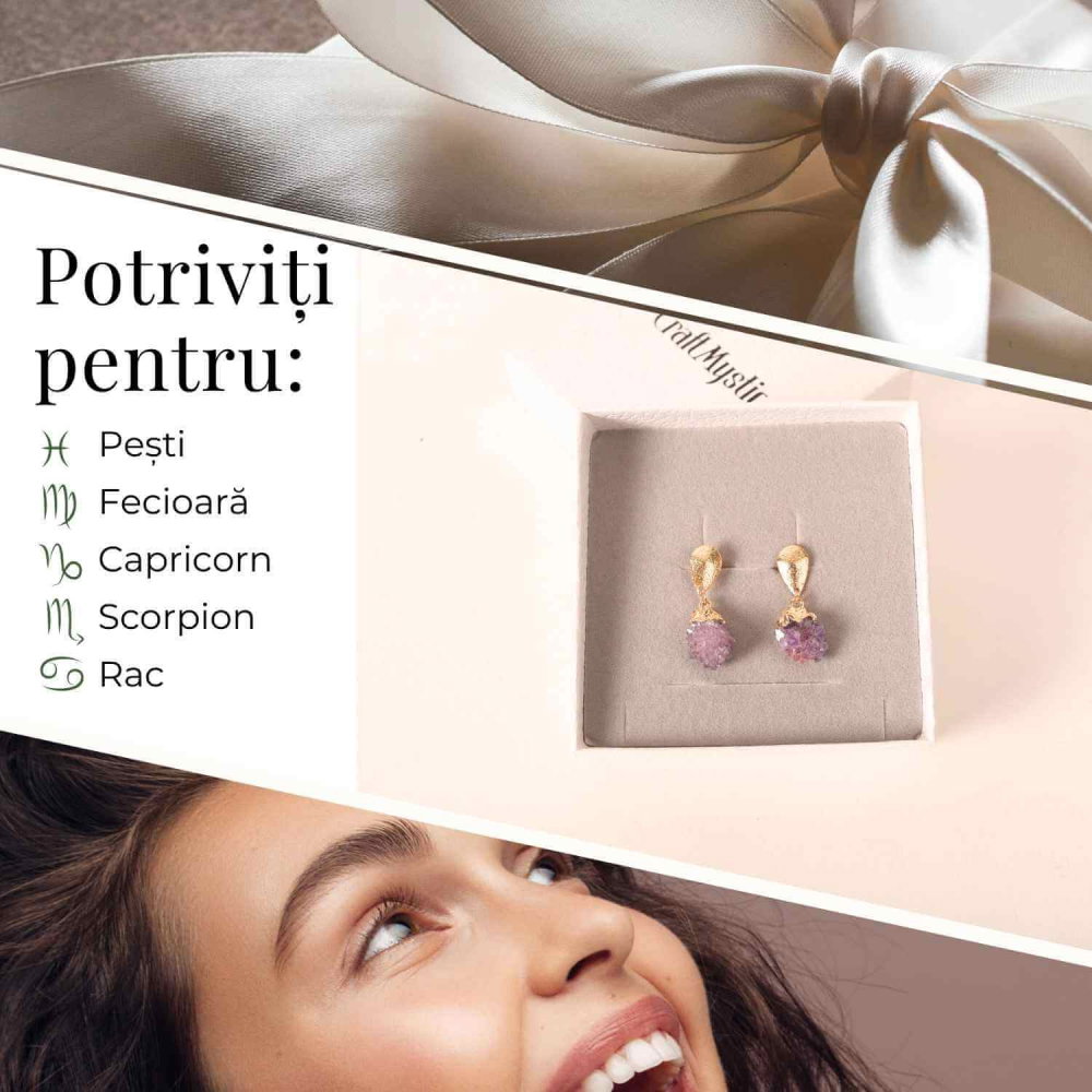 Cercei Aurii cu Ametist Natural Brut – Eleganta si Energie Feminina [4]