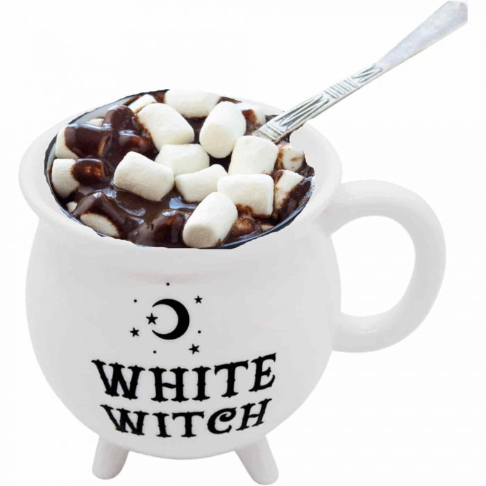 Cana Alba "White witch" in Forma de Ceaun Magic - Inscrisa cu "Vrajitoarea Alba" - Cadoul Perfect pentru Iubitorii de Magie [2]