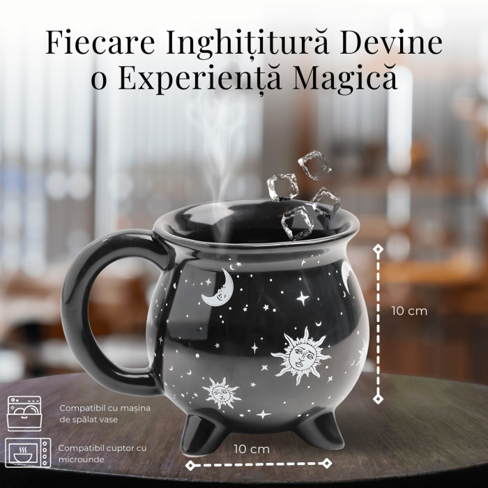Cana din Ceramica in Forma de Ceaun cu Design Soare si Luna - Cadou Inedit pentru Iubitorii de Magie si Mister [2]
