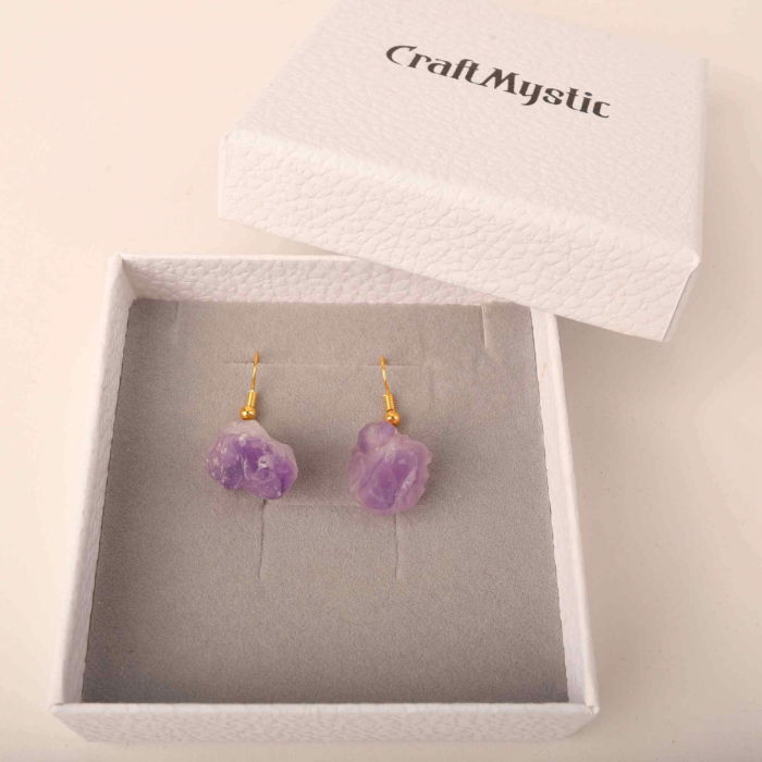 Cercei cu cristal vindecator ametist brut pentru femei | Bijuterii cu metal placat auriu pentru constientizare si pace spirituala [3]