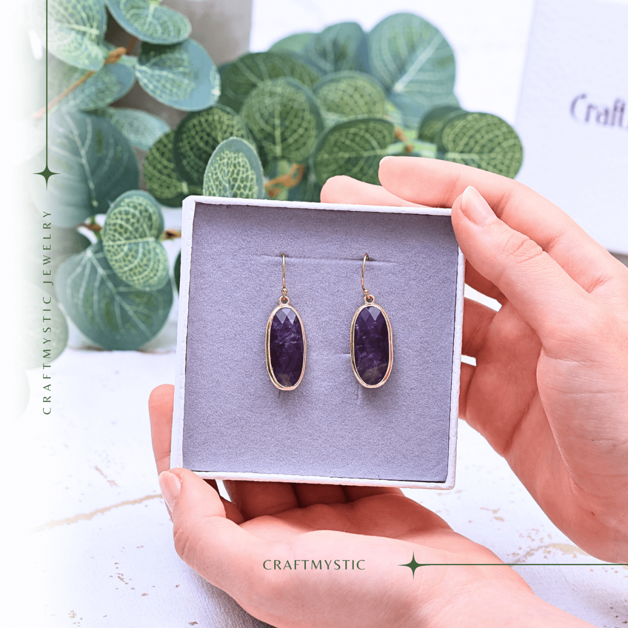 Cercei Ovali cu Piatra Ametist Fatetat Aurii - Energie si Eleganta [2]