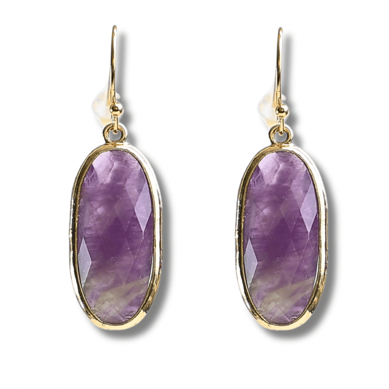 Cercei Ovali cu Piatra Ametist Fatetat Aurii - Energie si Eleganta [1]