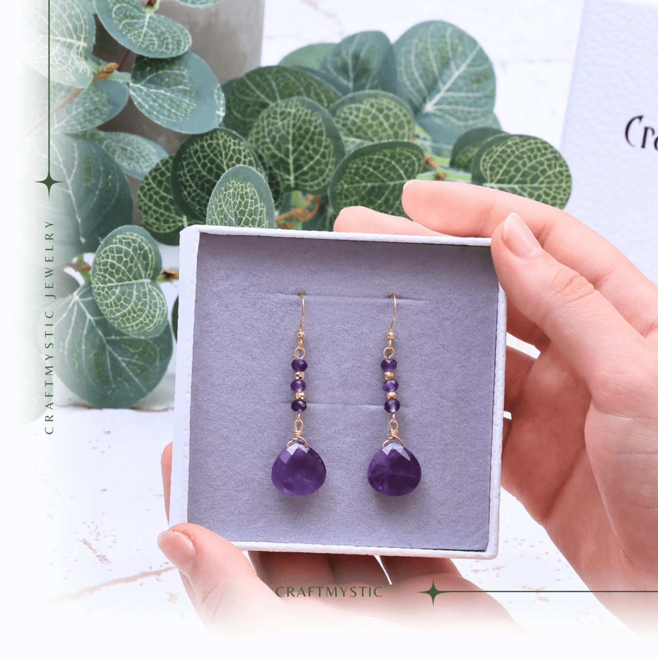 Cercei Rotunzi cu Piatra Ametist Fatetat Aurii - Claritate si Eleganta [4]