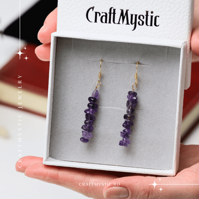 Cercei cu carlig cu piatra de cristal ametist polisat - Bijuterii pentru femei [2]