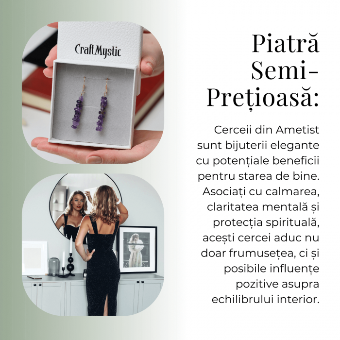 Cercei cu carlig cu piatra de cristal ametist polisat - Bijuterii pentru femei [7]