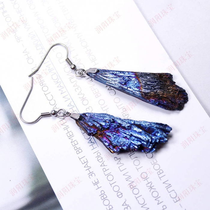 Cercei cu cristale naturale de turmalina si forma de pana 4-5 cm - Bijuterii pentru femei de moda retro [5]