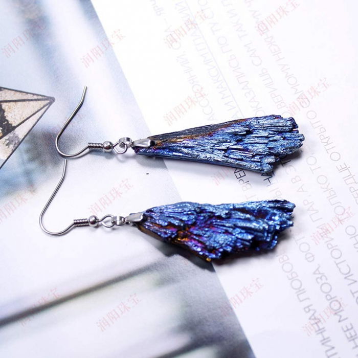 Cercei cu cristale naturale de turmalina si forma de pana 4-5 cm - Bijuterii pentru femei de moda retro [6]