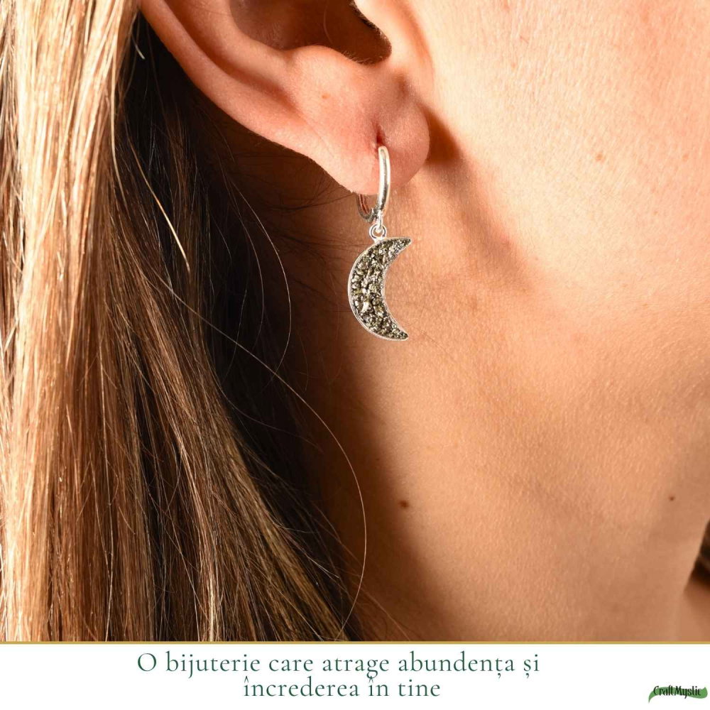 Cercei argint 925 semiluna cu Pirita – protectie si energie feminina puternica [2]