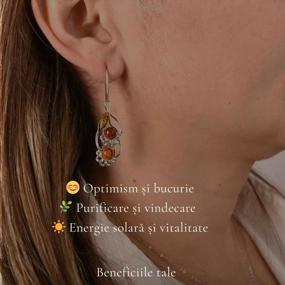 Cercei Argint 925 Buchet de Flori cu Chihlimbar – Feminitate, Energie si Eleganta [3]