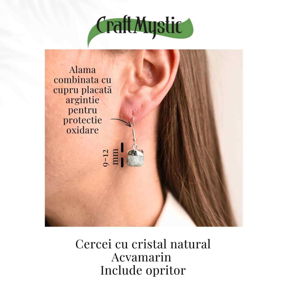 Cercei Argintii cu Acvamarin Brut, Eleganta si Calm Interior [4]