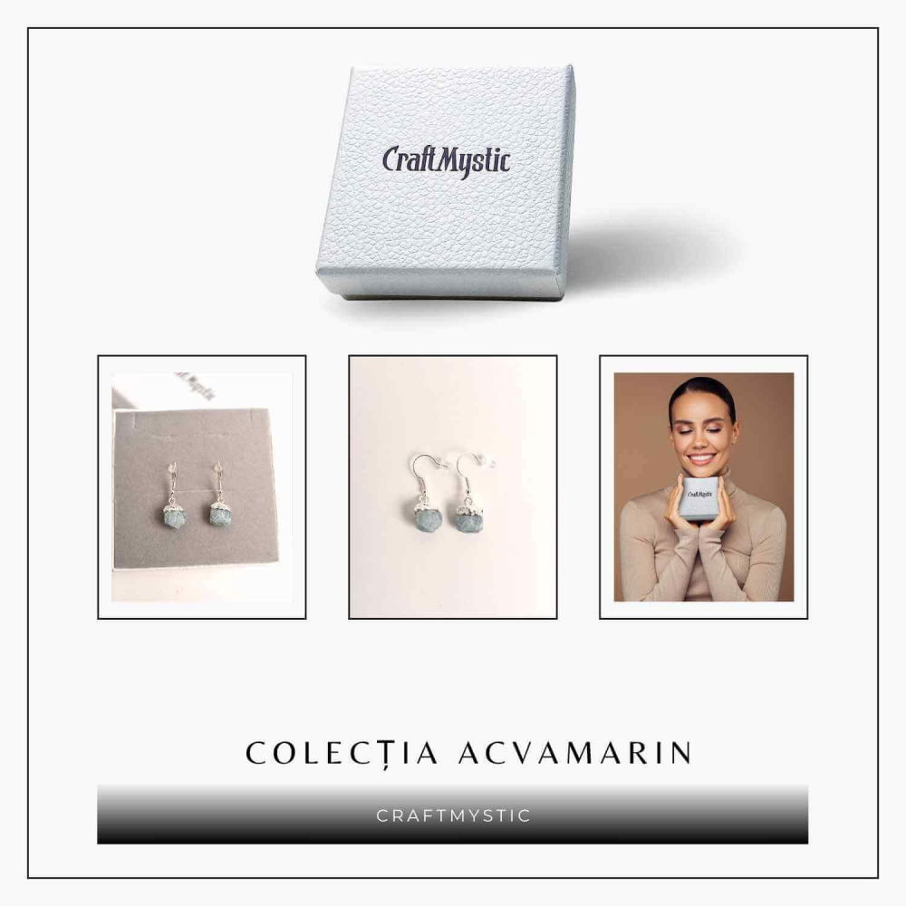 Cercei Argintii cu Acvamarin Brut, Eleganta si Calm Interior [7]