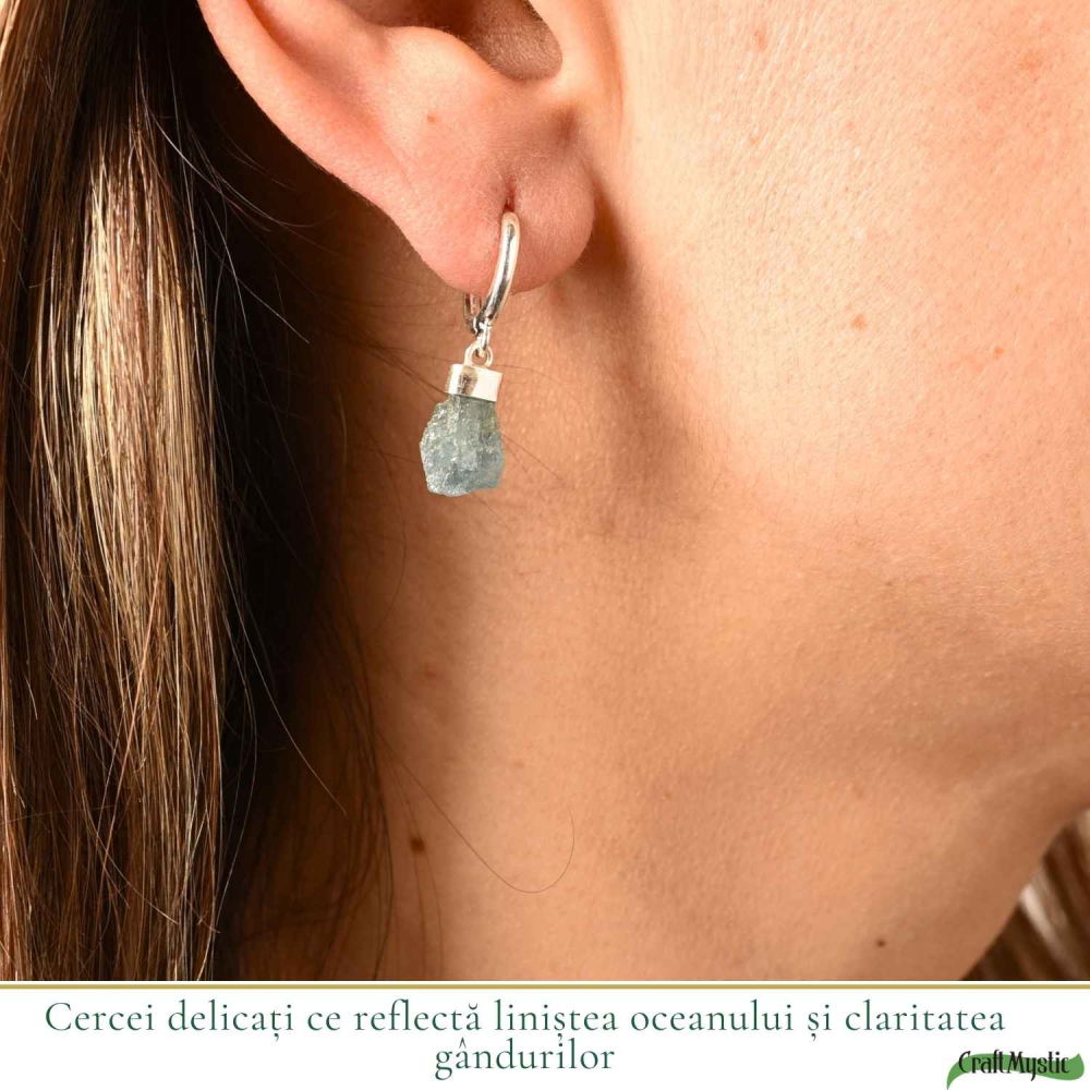 Cercei Argint 925 cu Acvamarin Brut Natural – Calm Interior si Eleganta Naturala [2]