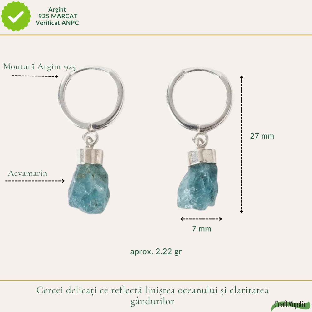 Cercei Argint 925 cu Acvamarin Brut Natural – Calm Interior si Eleganta Naturala [4]