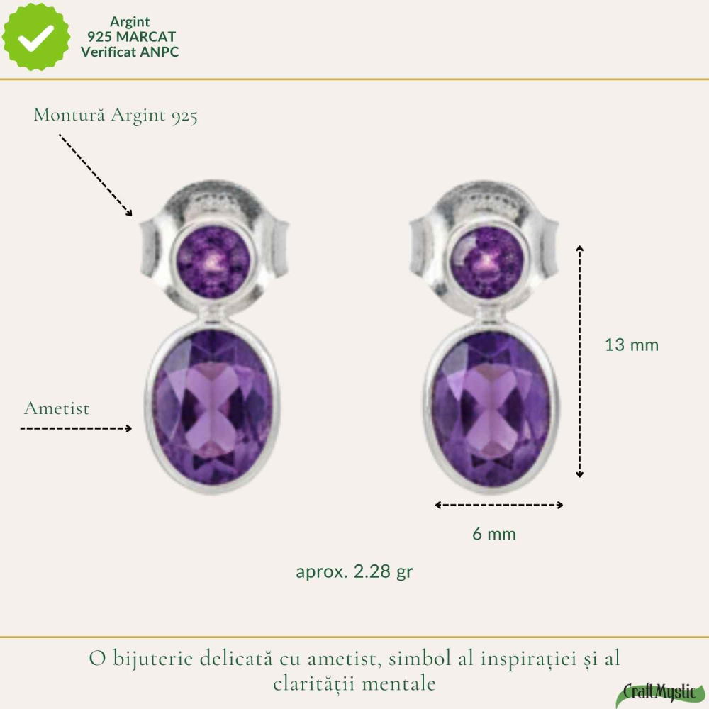Cercei Argint 925 cu Dublu Ametist Fatetat – Claritate si Eleganta Rafinata [4]