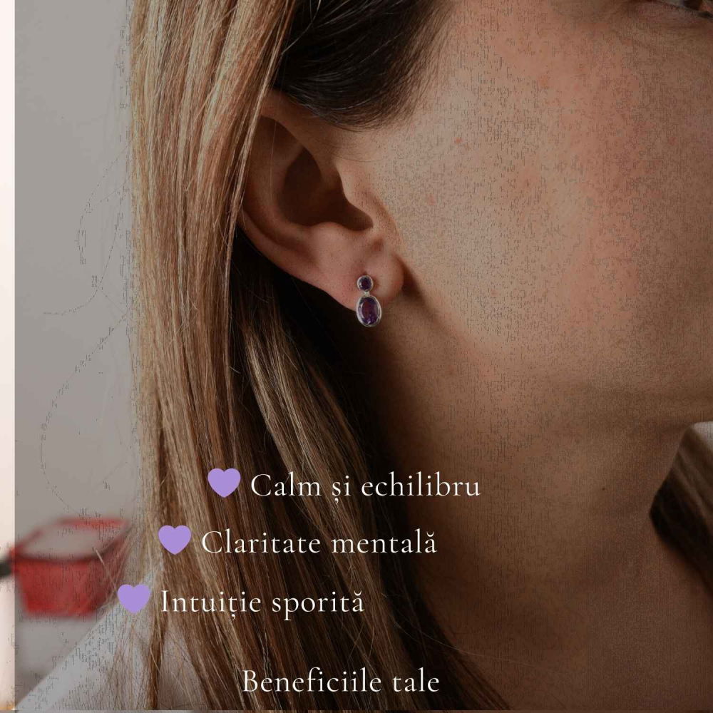 Cercei Argint 925 cu Dublu Ametist Fatetat – Claritate si Eleganta Rafinata [3]