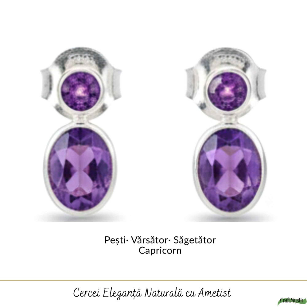 Cercei Argint 925 cu Dublu Ametist Fatetat – Claritate si Eleganta Rafinata [5]