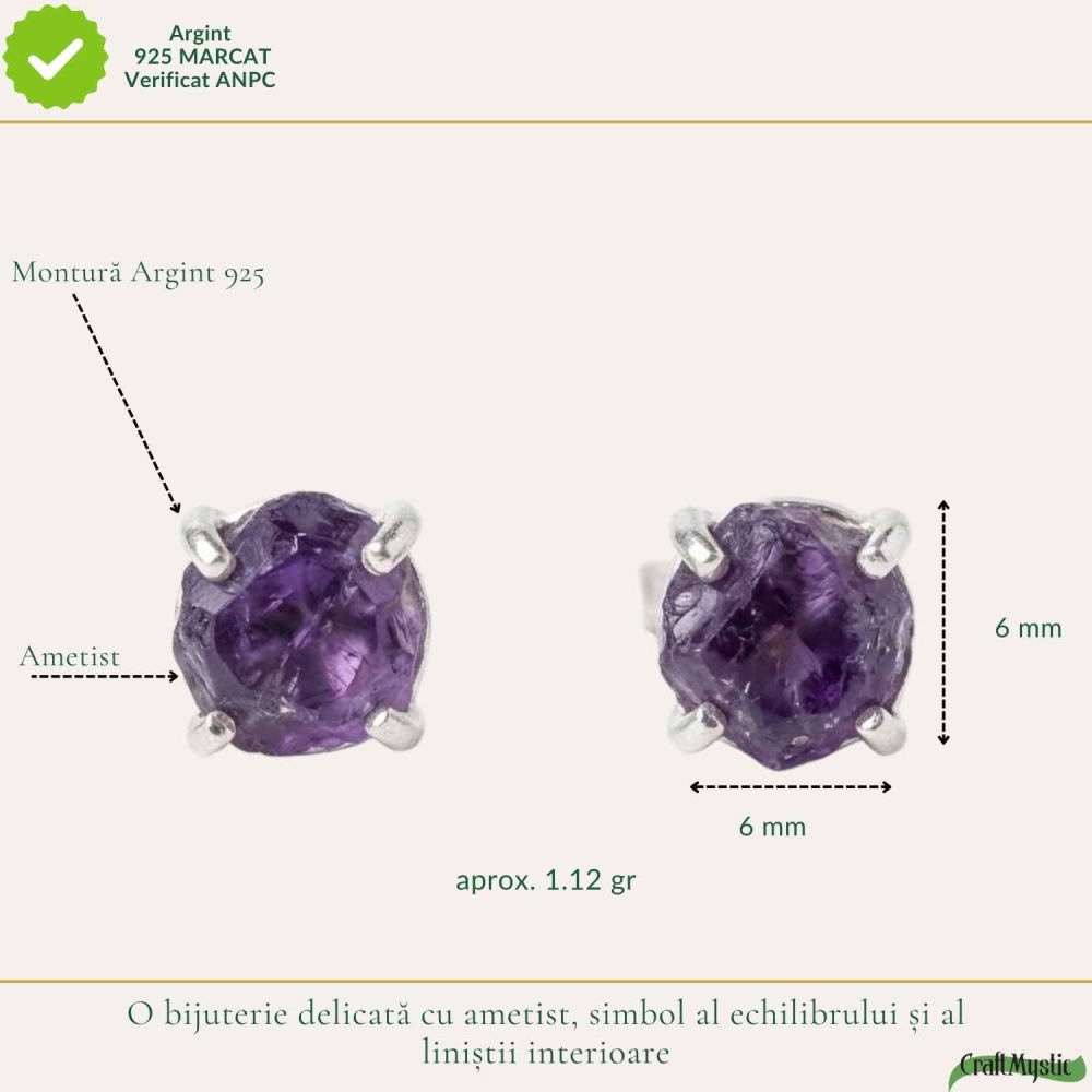 Cercei Argint 925 cu Ametist Brut Bobita – Echilibru Interior si Eleganta Naturala [4]