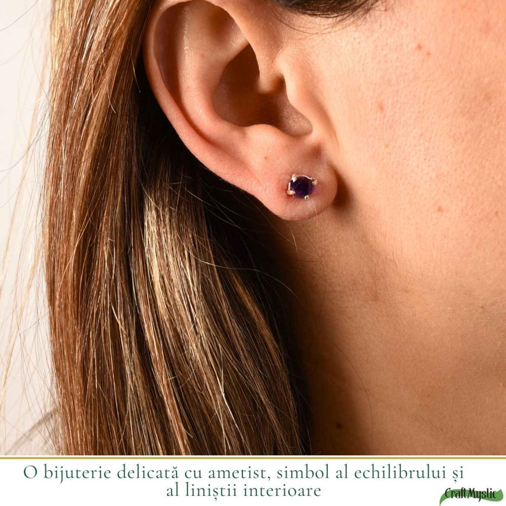 Cercei Argint 925 cu Ametist Brut Bobita – Echilibru Interior si Eleganta Naturala [2]