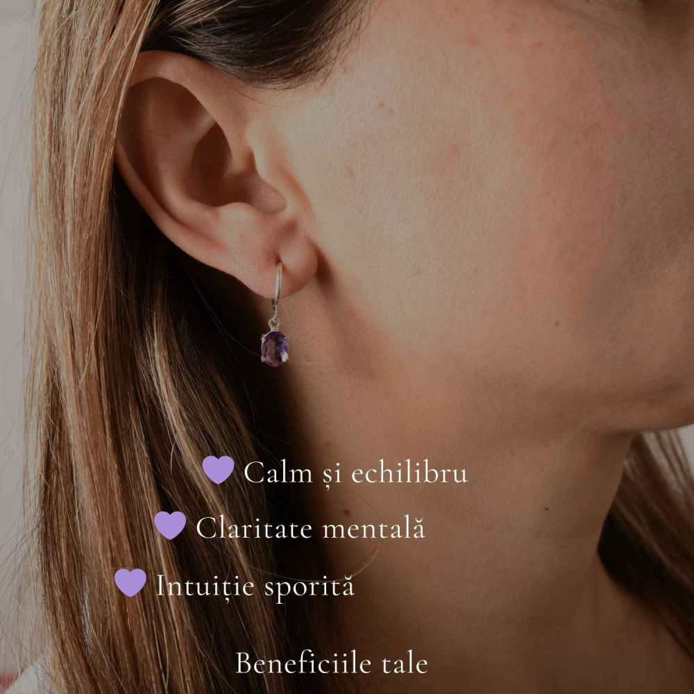Cercei Argint 925 cu Ametist Fatetat Oval – Claritate si Eleganta Delicata [3]