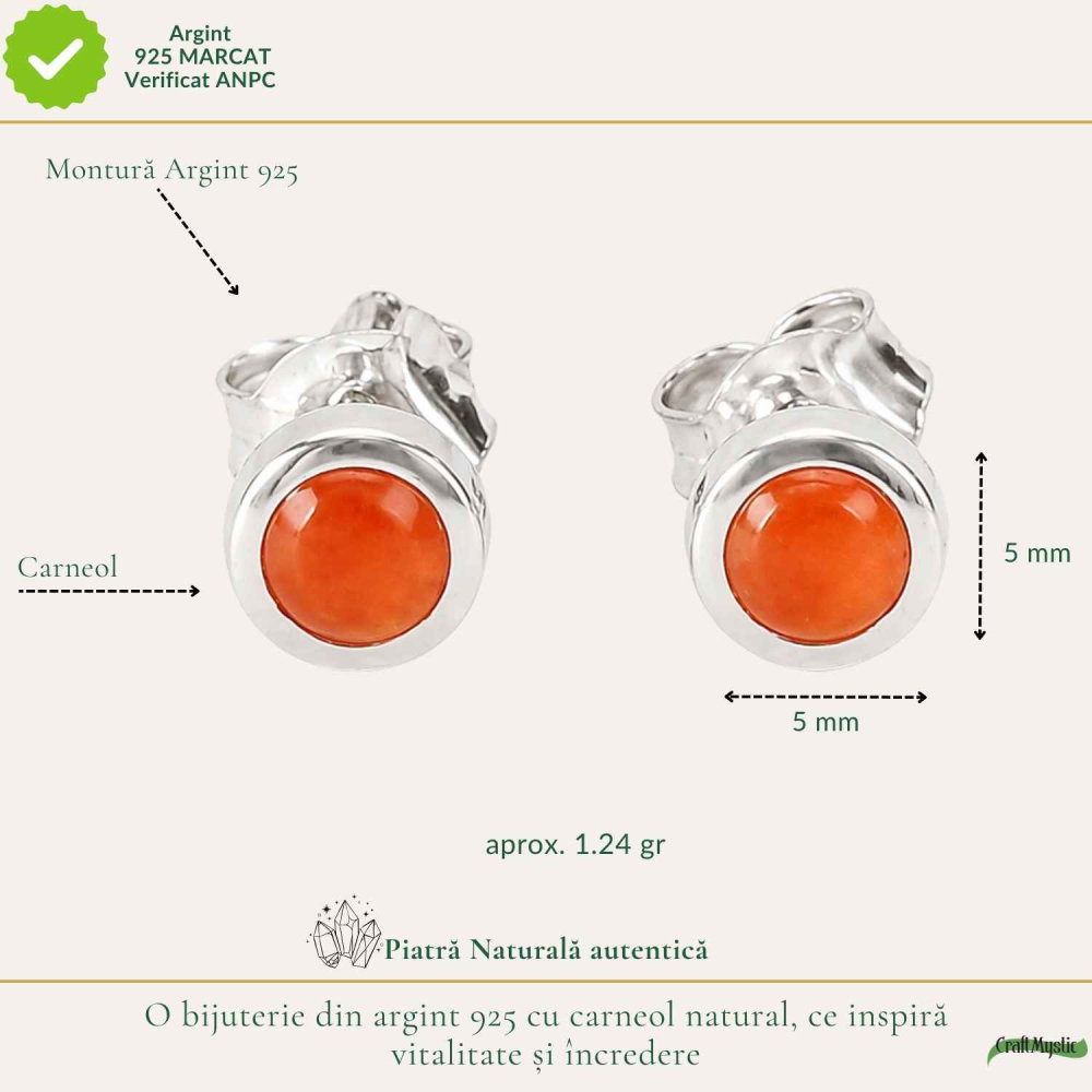Cercei argint 925 cu carneol rotund fatetati– energie si vitalitate [4]