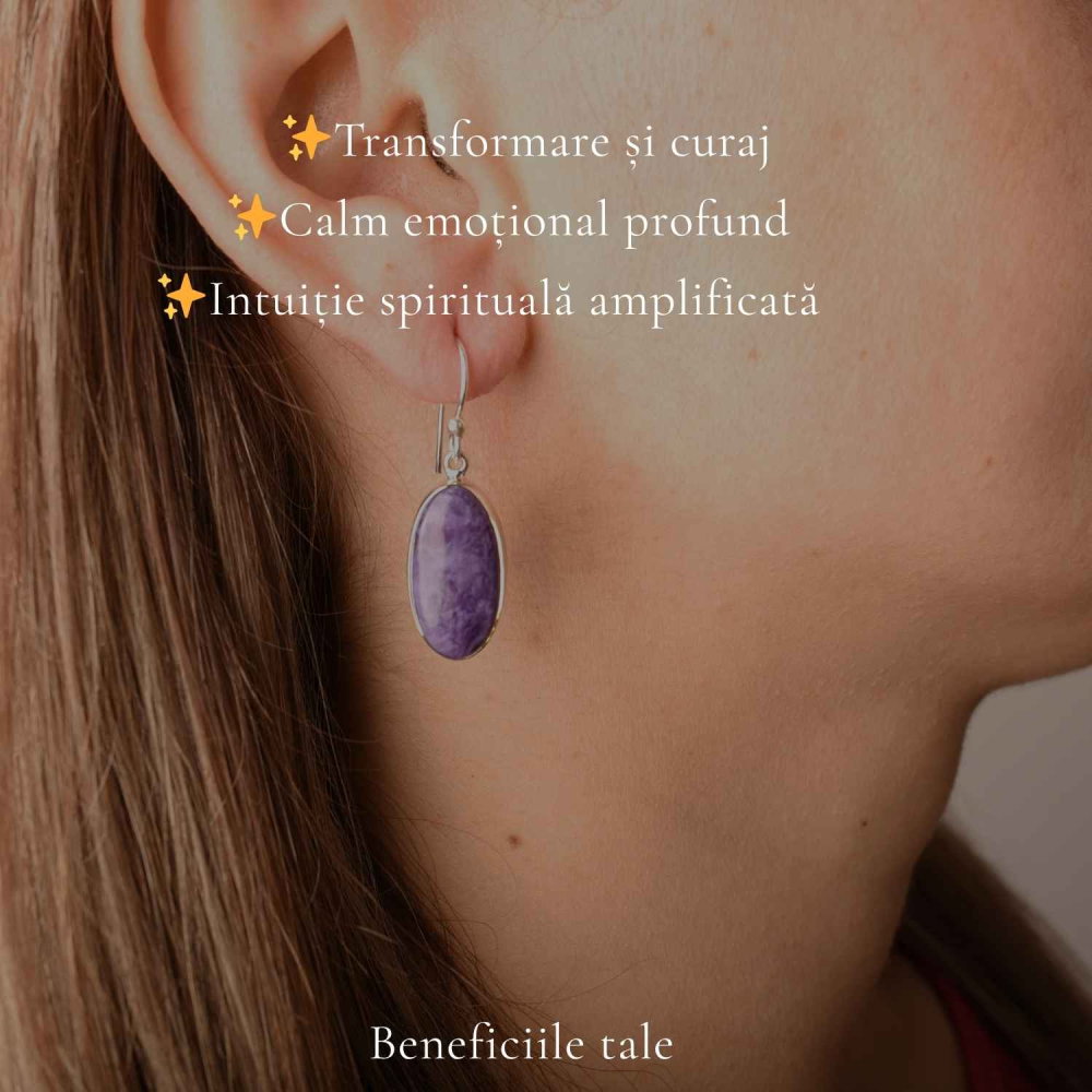 Cercei Argint 925 cu Charoite Natural Oval – Eleganta, Intuitie si Mister [3]