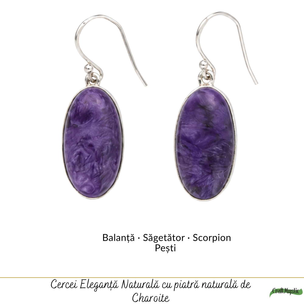 Cercei Argint 925 cu Charoite Natural Oval – Eleganta, Intuitie si Mister [5]