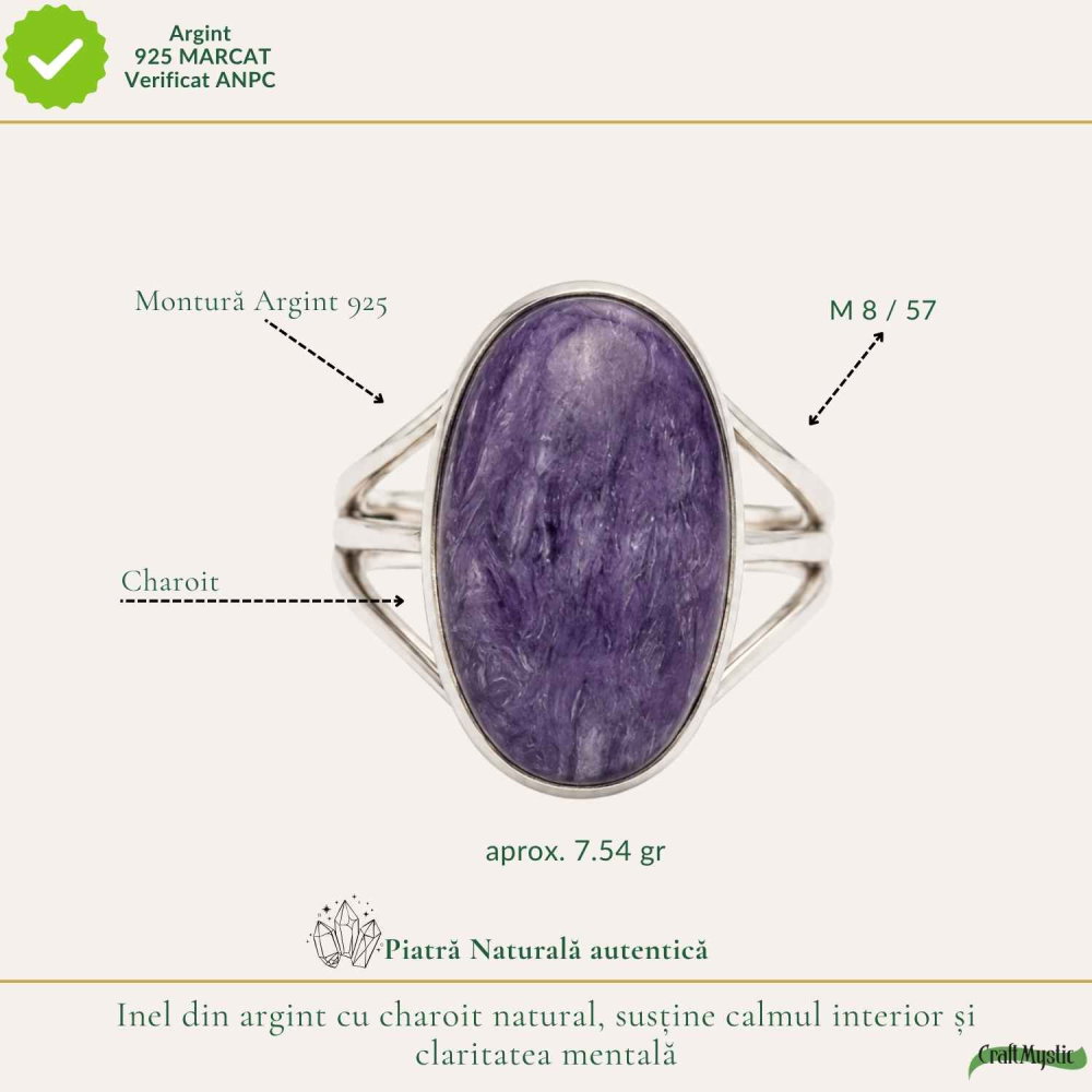 Inel Argint 925 cu Charoit Oval – Claritate Mentala si Echilibru Emotional [4]