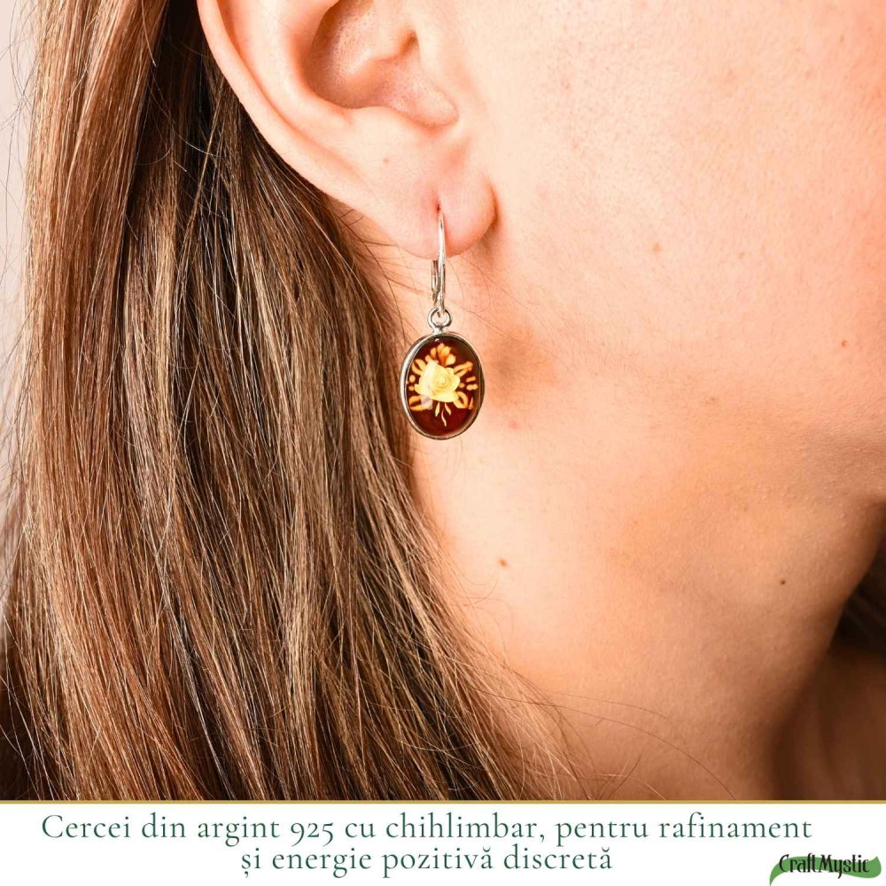 Cercei Argint 925 cu Chihlimbar Verde si Floare – Eleganta si Armonie Naturala [2]