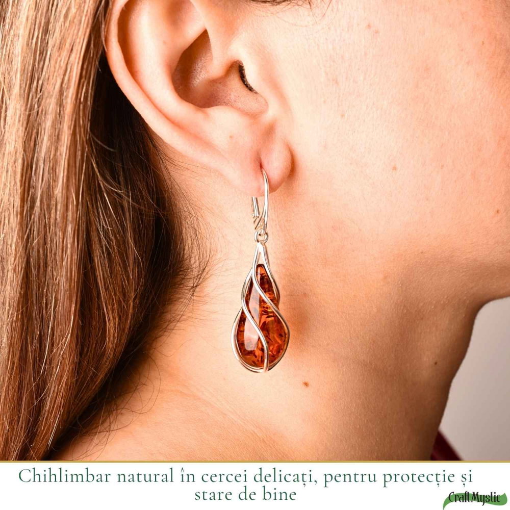 Cercei Argint 925 cu Chihlimbar Rosu Lacrima – Eleganta si Energie Pozitiva [2]