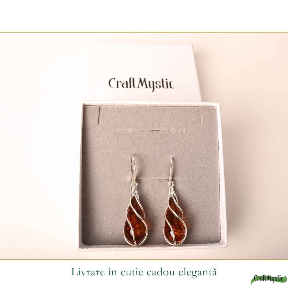 Cercei Argint 925 cu Chihlimbar Rosu Lacrima – Eleganta si Energie Pozitiva [6]