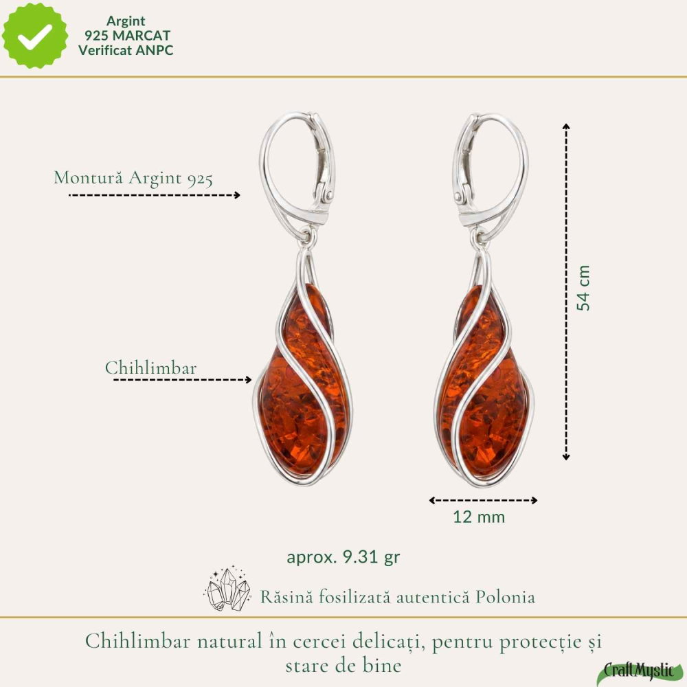 Cercei Argint 925 cu Chihlimbar Rosu Lacrima – Eleganta si Energie Pozitiva [5]