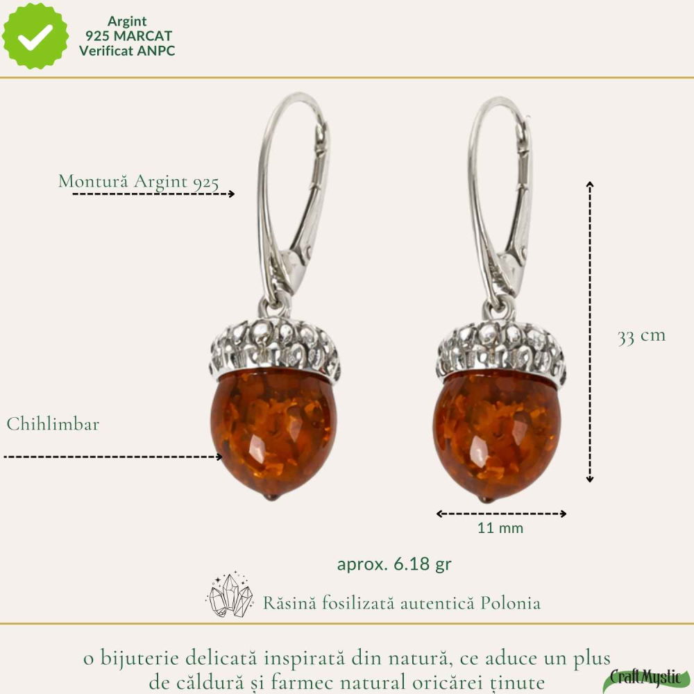 Cercei Argint 925 cu Chihlimbar Ghinda – Protectie, Energie Calda si Echilibru [4]