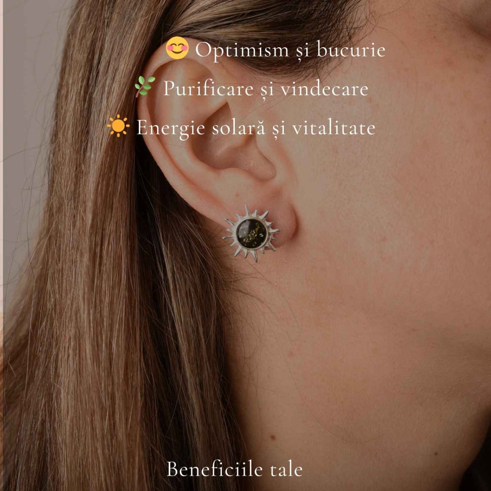 Cercei Argint 925 cu Chihlimbar Verde Soare – Energie si Armonie Naturala [3]