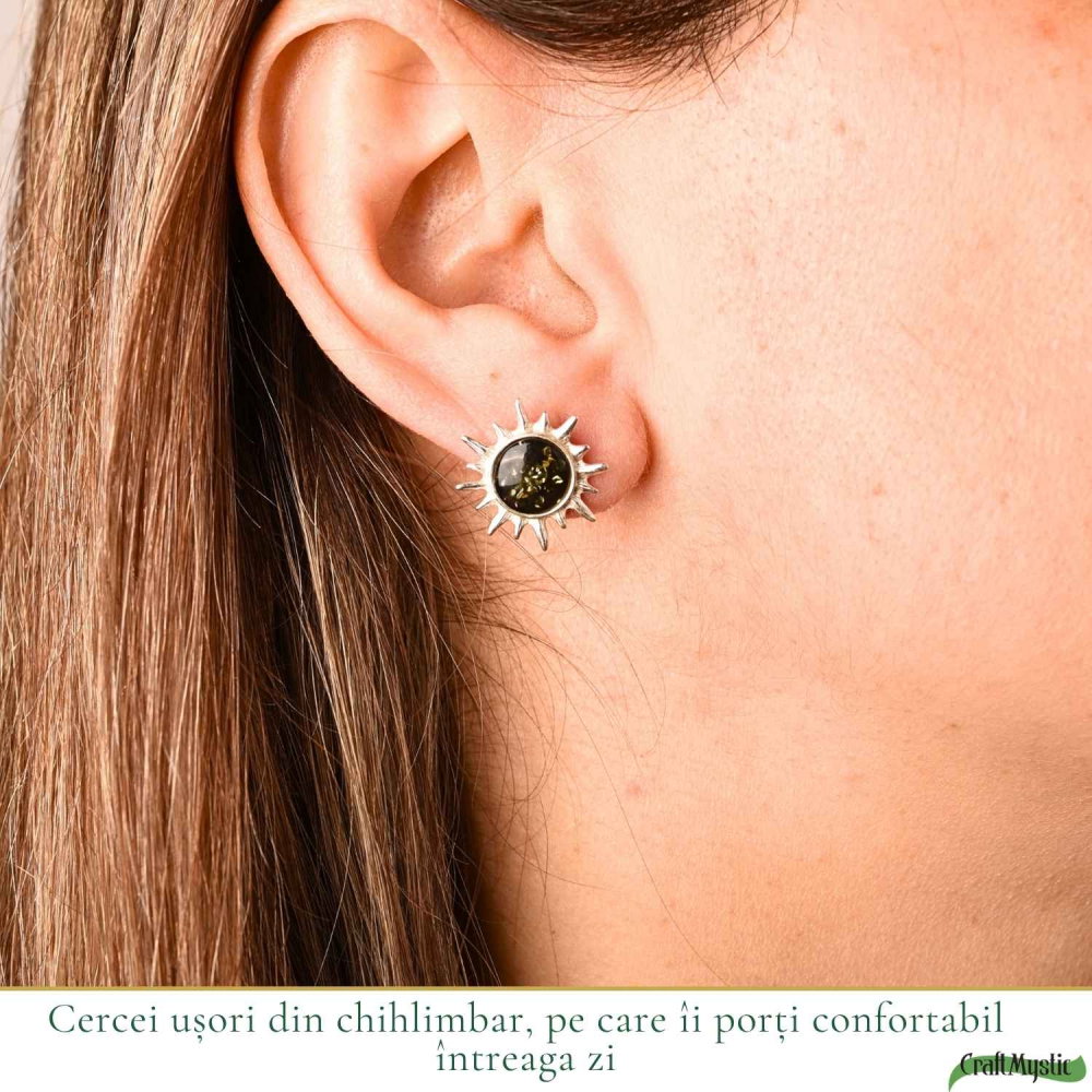 Cercei Argint 925 cu Chihlimbar Verde Soare – Energie si Armonie Naturala [2]