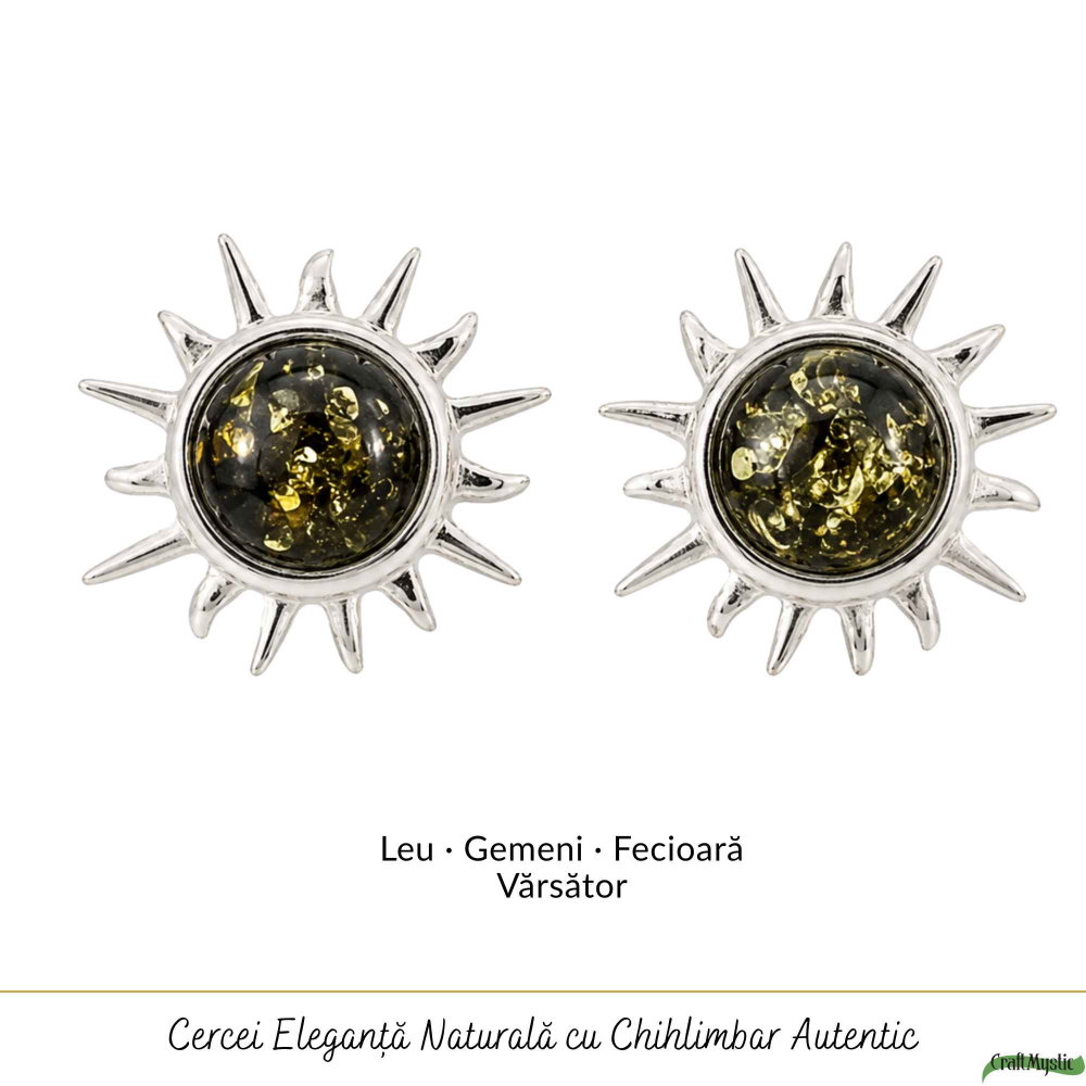 Cercei Argint 925 cu Chihlimbar Verde Soare – Energie si Armonie Naturala [5]