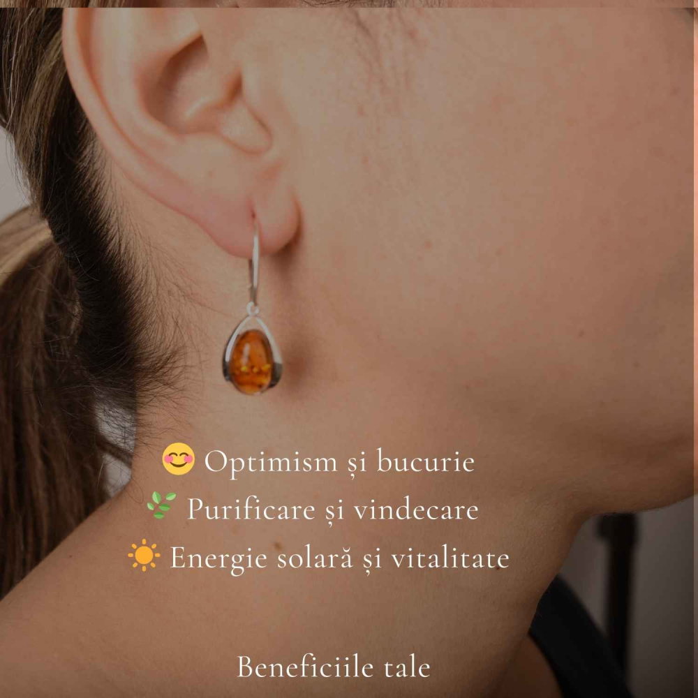 Cercei Argint 925 cu Chihlimbar Lacrima – Eleganta Naturala si Energie Calda [3]