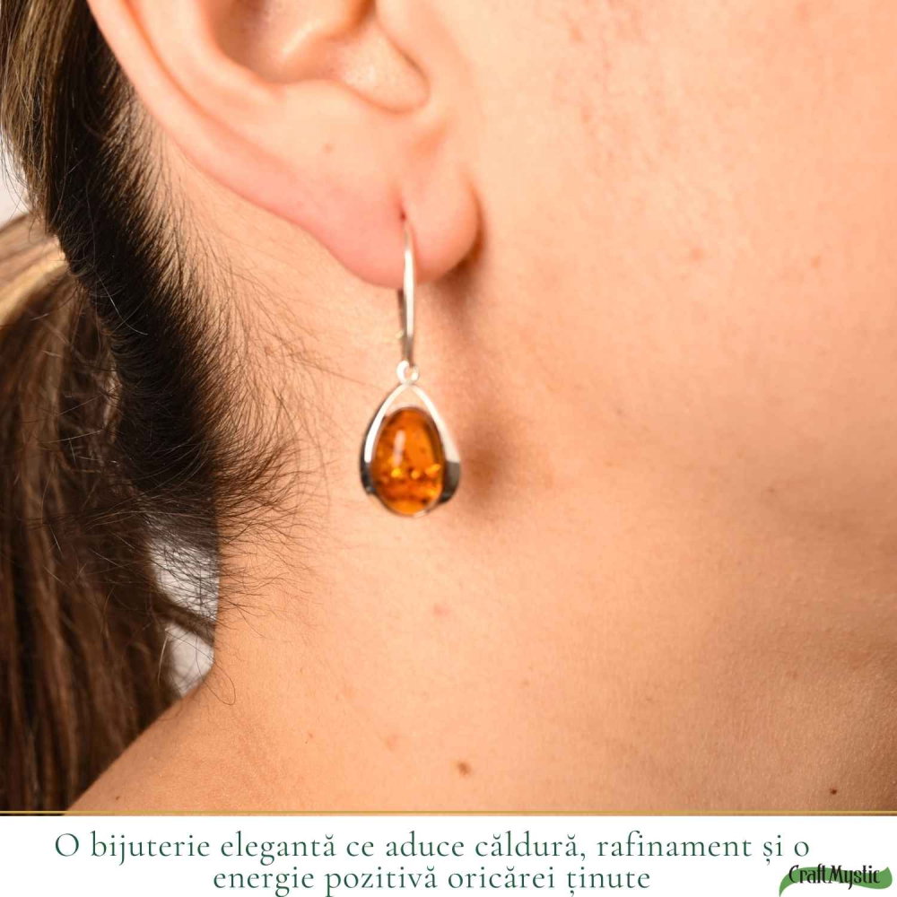 Cercei Argint 925 cu Chihlimbar Lacrima – Eleganta Naturala si Energie Calda [2]