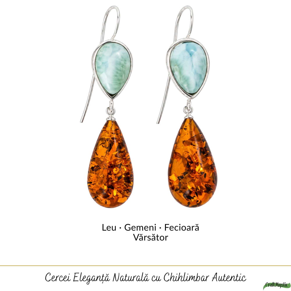 Cercei Argint 925 cu Chihlimbar si Larimar  – Echilibru si Feminitate [5]