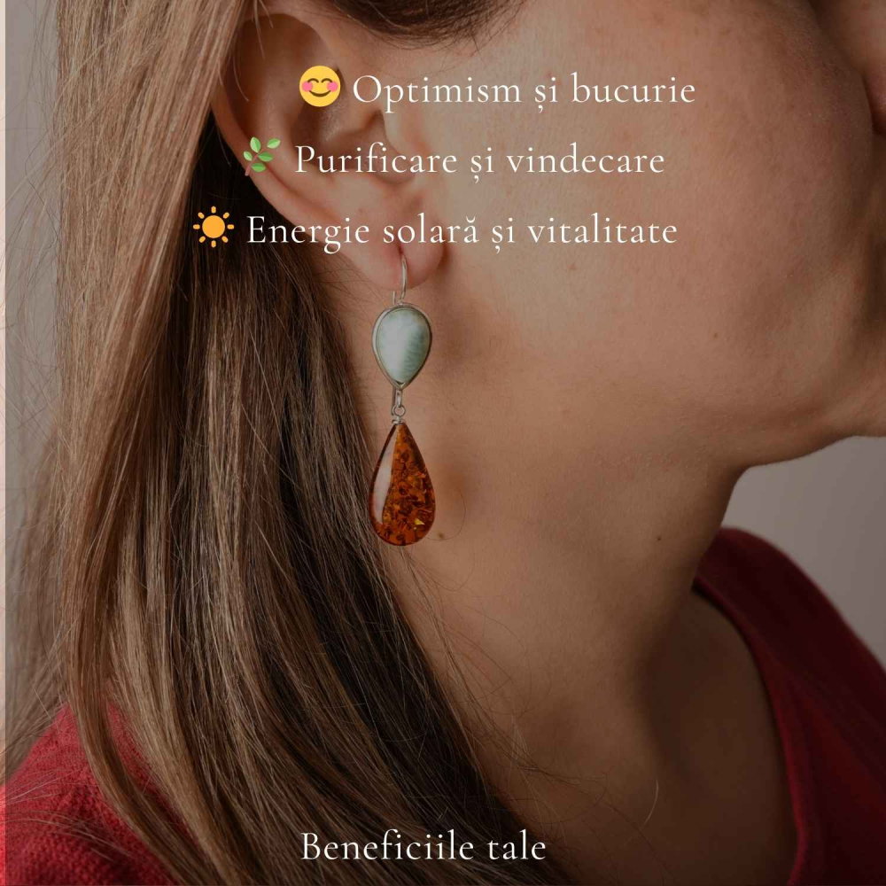 Cercei Argint 925 cu Chihlimbar si Larimar  – Echilibru si Feminitate [3]