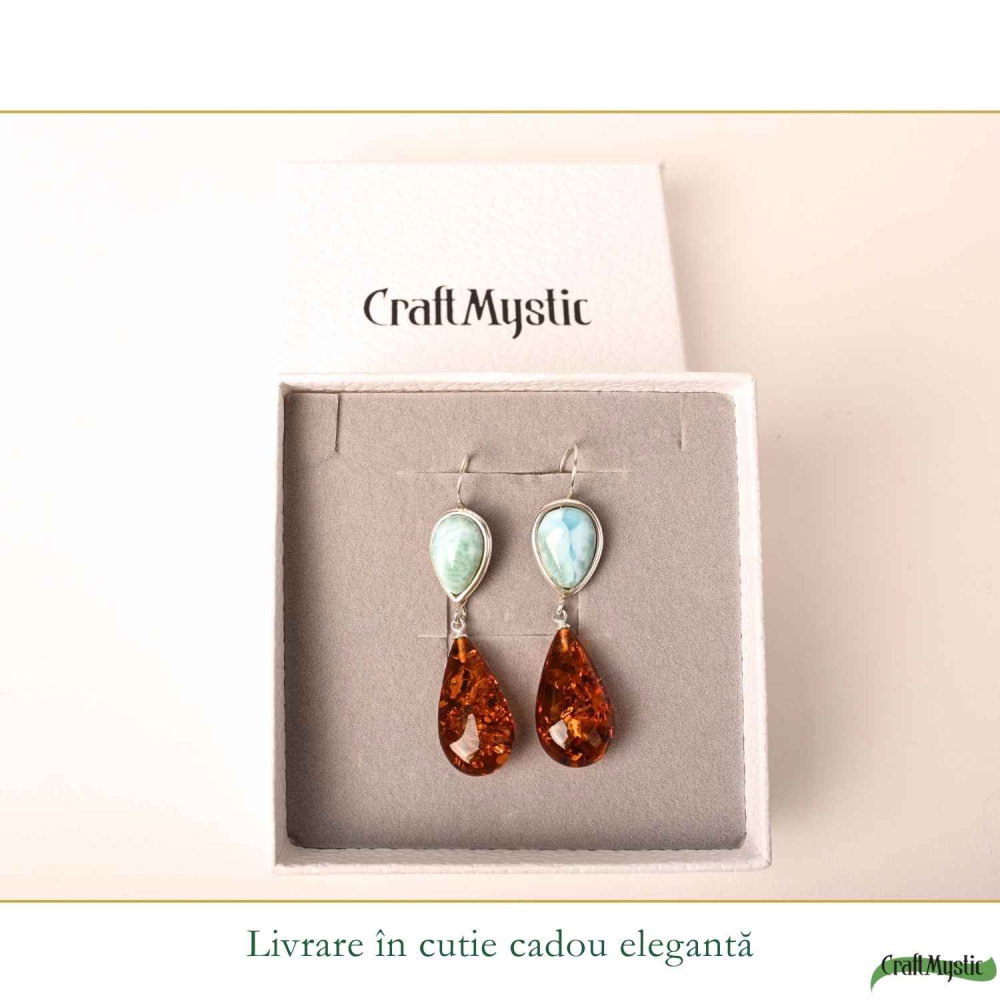 Cercei Argint 925 cu Chihlimbar si Larimar  – Echilibru si Feminitate [6]
