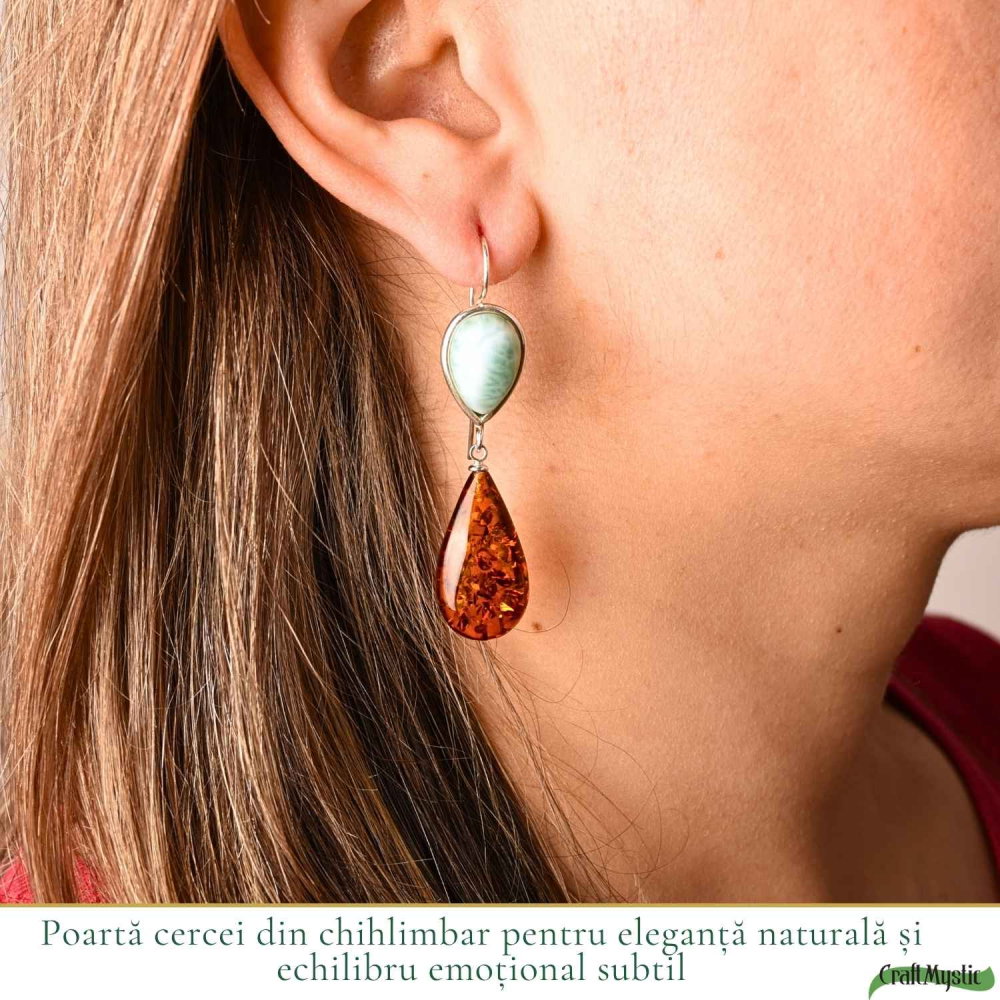 Cercei Argint 925 cu Chihlimbar si Larimar  – Echilibru si Feminitate [2]